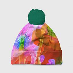 Шапка с помпоном Красочный цветочный паттерн Весна - Лето 2025 Colo, цвет: 3D-зеленый