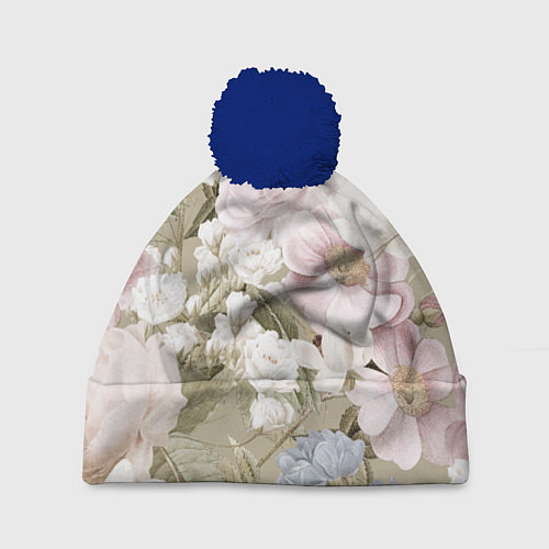 Шапка c помпоном Цветы Английский Садовый Узор / 3D-Тёмно-синий – фото 1