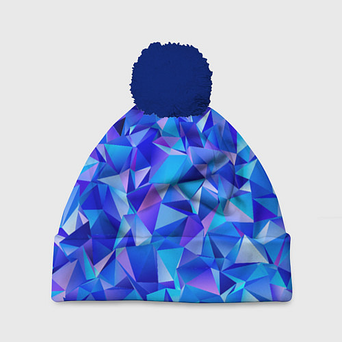 Шапка c помпоном СИНЕ-ГОЛУБЫЕ полигональные кристаллы / 3D-Тёмно-синий – фото 1