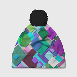 Шапка с помпоном MULTICOLORED SQUARES, цвет: 3D-черный