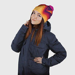 Шапка с помпоном Волны песка и лавы, цвет: 3D-малиновый — фото 2