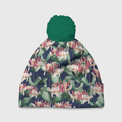 Шапка с помпоном Цветы Деревенской Жимолости, цвет: 3D-зеленый