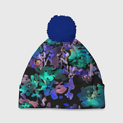 Шапка с помпоном Floral pattern Summer night Fashion trend 2025, цвет: 3D-тёмно-синий
