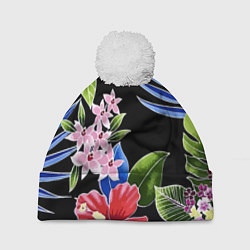 Шапка с помпоном Floral vanguard composition Летняя ночь Fashion tr, цвет: 3D-белый