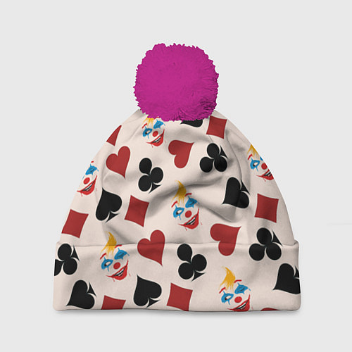 Шапка c помпоном Джокер карты масть cards joker clown / 3D-Малиновый – фото 1