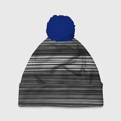 Шапка с помпоном Black and white thin stripes Тонкие полосы, цвет: 3D-тёмно-синий
