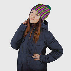 Шапка с помпоном Striped multicolored pattern Сердце, цвет: 3D-зеленый — фото 2