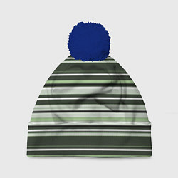 Шапка c помпоном Горизонтальные зеленые белые полосы
