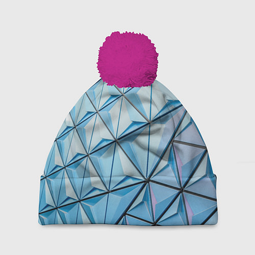 Шапка c помпоном Абстрактная киберпанк броня - Голубой / 3D-Малиновый – фото 1