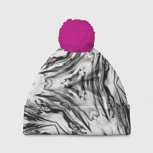 Шапка c помпоном Черно-белый абстрактный узор Трио / 3D-Малиновый – фото 1