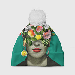 Шапка с помпоном Фрида Кало - Арт Портрет, цвет: 3D-белый