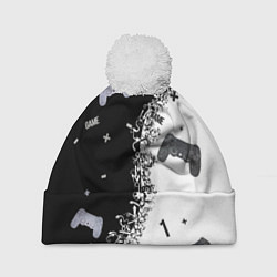 Шапка с помпоном Джойстики чёрно-белые, цвет: 3D-белый