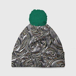 Шапка с помпоном Растительный орнамент - чеканка по серебру, цвет: 3D-зеленый