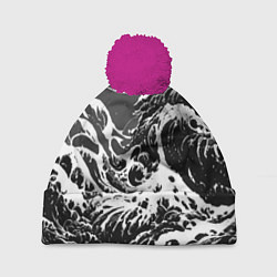 Шапка c помпоном Черно-белые волны
