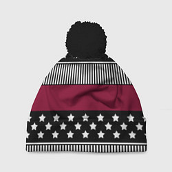 Шапка с помпоном Burgundy black striped pattern, цвет: 3D-черный