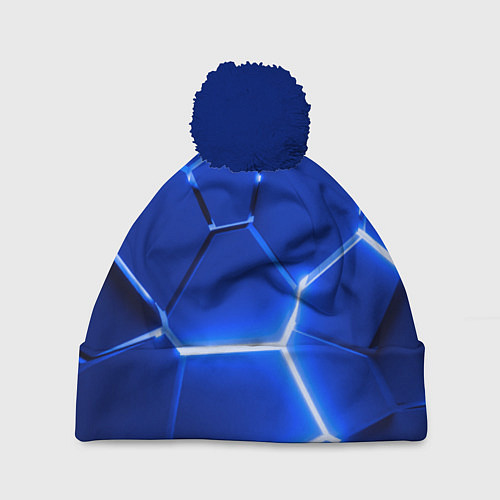 Шапка c помпоном Синие неоновые геометрические плиты / 3D-Тёмно-синий – фото 1