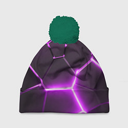 Шапка с помпоном Фиолетовые неоновые геометрические плиты, цвет: 3D-зеленый
