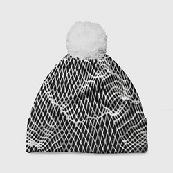 Шапка с помпоном Сетчатая текстура ткани, цвет: 3D-белый
