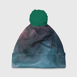Шапка с помпоном Розовый и синий дым во тьме, цвет: 3D-зеленый