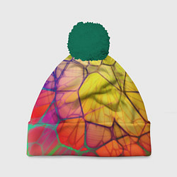 Шапка с помпоном Абстрактные цветные фигуры, цвет: 3D-зеленый