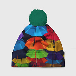 Шапка c помпоном Разноцветные зонтики - композиция