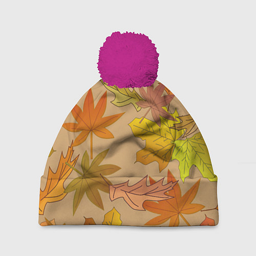 Шапка c помпоном Осенняя атмосфера / 3D-Малиновый – фото 1