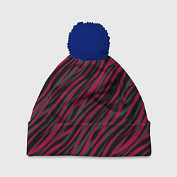 Шапка с помпоном Модный полосатый красно- черный узор Зебра, цвет: 3D-тёмно-синий