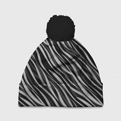 Шапка с помпоном Полосатый черно-серый узор Зебра, цвет: 3D-черный
