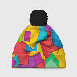 Шапка с помпоном Фон из разноцветных кубиков, цвет: 3D-черный