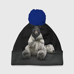 Шапка с помпоном Медведь в костюме ростовой куклы, цвет: 3D-тёмно-синий
