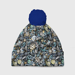 Шапка с помпоном Космонавт, ракета и планета, цвет: 3D-тёмно-синий