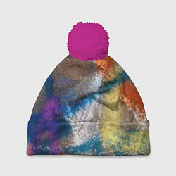 Шапка с помпоном Рисунок цветными мелками на асфальте, цвет: 3D-малиновый