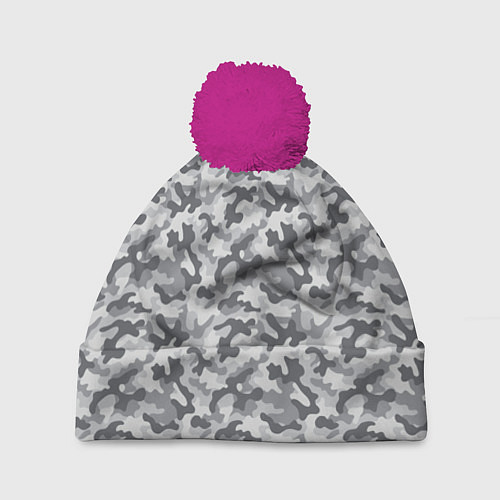 Шапка c помпоном Камуфляж М-21 серый / 3D-Малиновый – фото 1