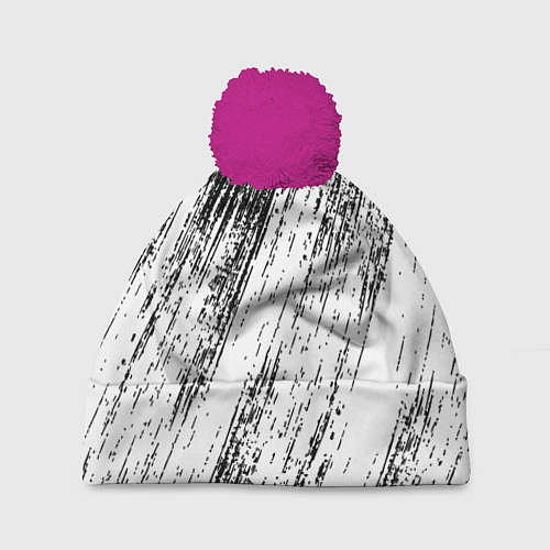 Шапка c помпоном Мокрый асфальт / 3D-Малиновый – фото 1