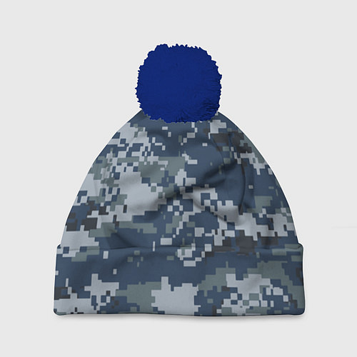 Шапка c помпоном Камуфляж Росгвардия цифра / 3D-Тёмно-синий – фото 1