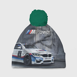 Шапка с помпоном BMW M4 GT4 - racing team - motorsport, цвет: 3D-зеленый