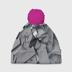 Шапка с помпоном Металлическая хаотичная броня, цвет: 3D-малиновый