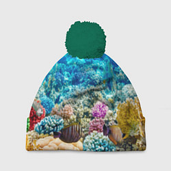 Шапка с помпоном Дно морское, цвет: 3D-зеленый
