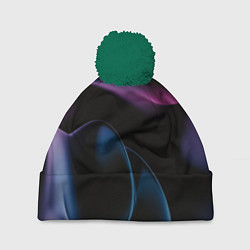 Шапка с помпоном Абстрактные фиолетовые волны, цвет: 3D-зеленый