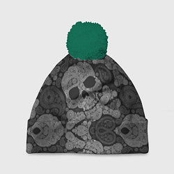 Шапка с помпоном Абстрактные черепа пейсли, цвет: 3D-зеленый