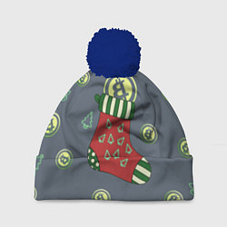 Шапка с помпоном Christmas funny bitcoin, цвет: 3D-тёмно-синий