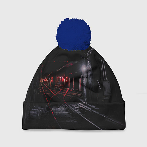 Шапка c помпоном Тоннель метро / 3D-Тёмно-синий – фото 1