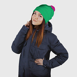 Шапка с помпоном Зеленый вязаный свитер, цвет: 3D-малиновый — фото 2