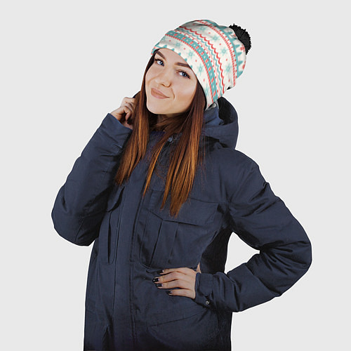 Шапка c помпоном Новогодний свитер, но без оленей / 3D-Черный – фото 2