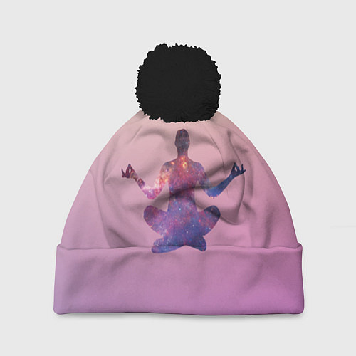 Шапка c помпоном Поза лотоса в йоге / 3D-Черный – фото 1