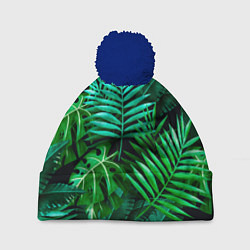 Шапка c помпоном Тропические растения - текстура