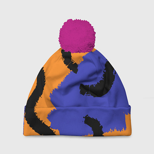 Шапка c помпоном Абстрактные крупные полосы / 3D-Малиновый – фото 1