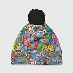 Шапка c помпоном Сумасшедший поп-арт