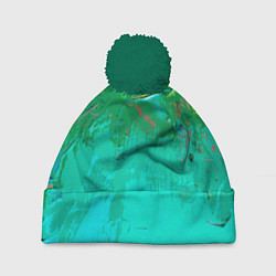 Шапка с помпоном Абстрактные краски - текстура, цвет: 3D-зеленый
