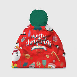 Шапка с помпоном Merry christmas art, цвет: 3D-зеленый